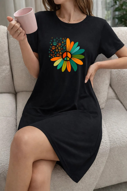 Women's Short Sleeve Crew Neck T-Shirt Dress Nightgown