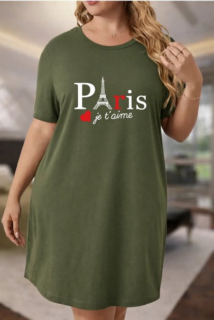 Plus Size Women's Short Sleeve Crew Neck T-Shirt Dress Nightgown