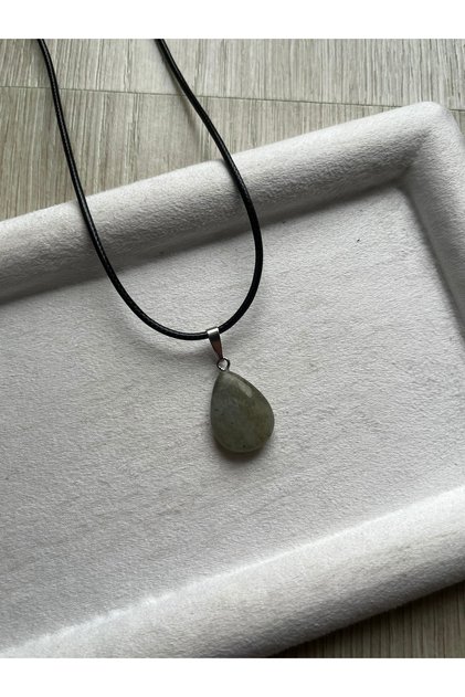 Labradorite Stone Leather Cord Necklace Handmade