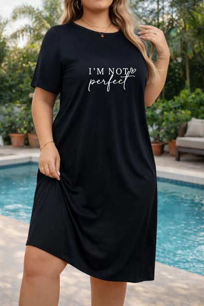 Plus Size Women's Short Sleeve Crew Neck T-Shirt Dress Nightgown