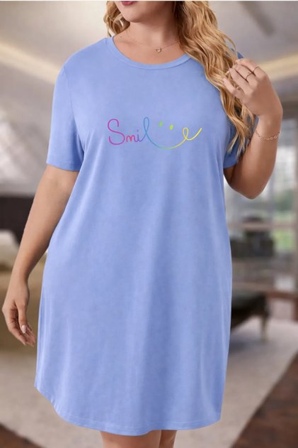 Plus Size Women's Short Sleeve Crew Neck T-Shirt Dress Nightgown