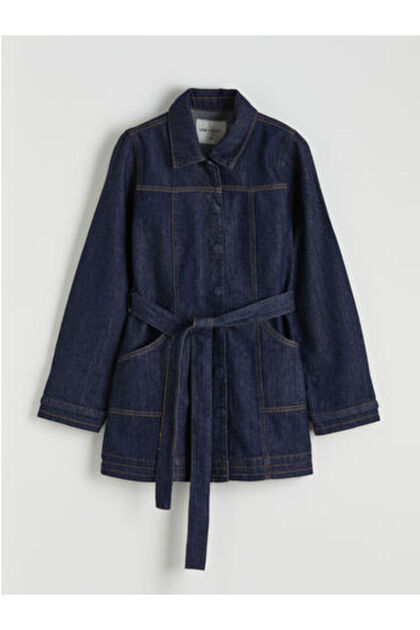 Artı-Store Shirt Collar, Long Sleeve Women's Jean Jacket, Made of Denim Fabric. Önden Dü