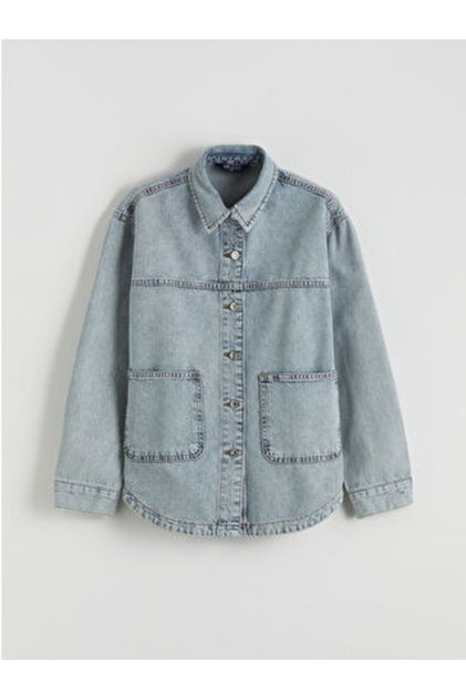 Artı-Store Women's Jean Jacket with Shirt Collar and Long Sleeves, Made of Denim Fabric. Front