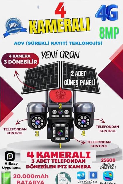 Avenir KRNTEKNO 4 Kameralı (3 Motorlu+ 1 Sabit) 8mp E Sim 4g Sim