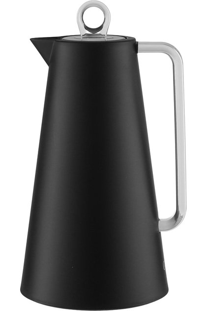 Thermos, 1 Liter, Glass Interior, Transparent Handle, Push-Button Lid - Black