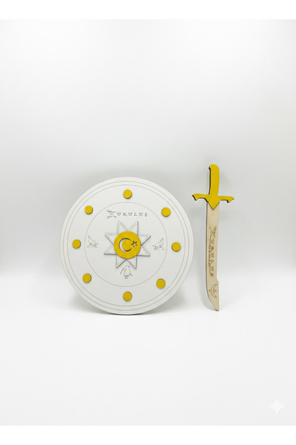Set of 2 Wooden Swords and Shields - Osman-Themed Toy Set - with Moon, Star and Wolf Figures