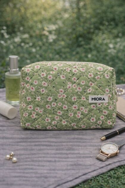 Green Floral Patterned Makeup Bag-Organizer&Organizer