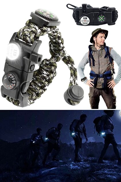 Çok Fonksiyonlu Survival Kopmaz Bilekliklik Acil Sos Lamba & Magnezyum Ateşleyici & Pusula & Düdük