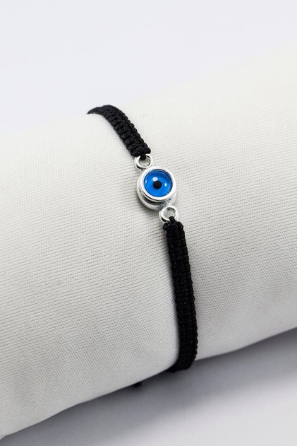 Silver Color Metal Double Sided Evil Eye Bead Black Bracelet with Adjustable Lift Chain