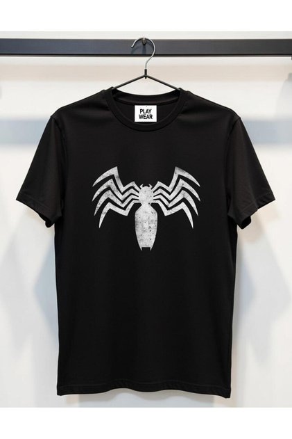 Play Wear Unisex Bol Kalıp Black T-Shirt Venom Distressed Logo