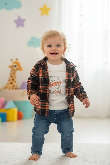 Baby Boy Plaid Shirt and Denim Pants Set