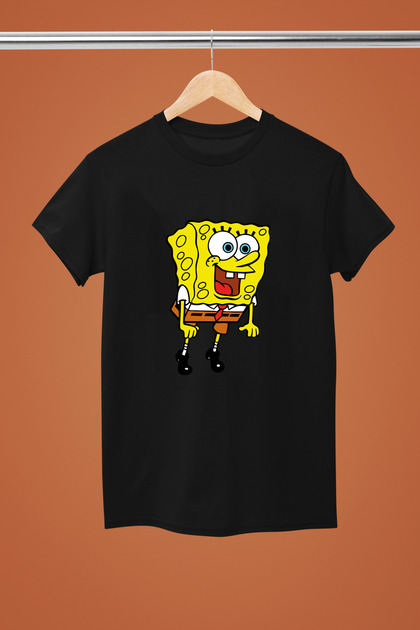 Spongebob Printed Cotton Short-Sleeved Regular Fit Youth and Children's T-Shirt