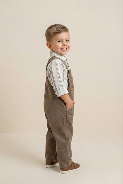 Children's Linen Shirt and Jean Salopet 2-Piece Set