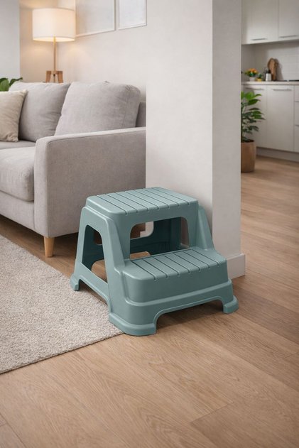 2 Basamaklı Küçük Boy Kaydırmaz Tabanlı Tabure - Plastik Tabure Çok Amaçlı Merdiven