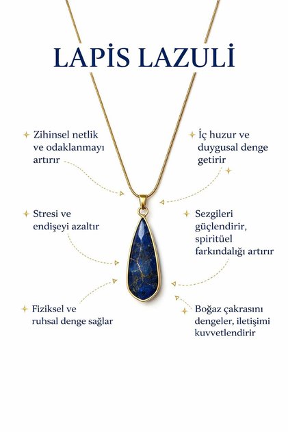 Lapis Lazuli Doğal Taşlı Altın Kaplama Kolye