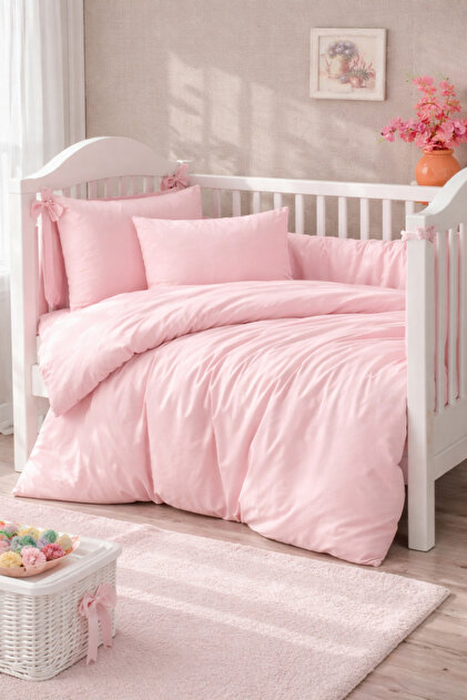 Ranforce 100% Cotton Powder Solid Color Baby Duvet Cover Set with Elastic Sheet and 2 Pillows
