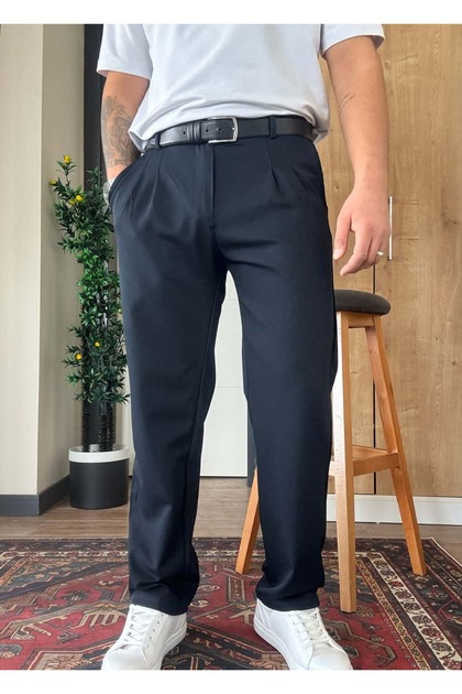 Baggy Fit Fabric Trousers Pleated