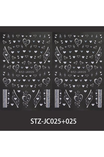 2 pcs STZ-JC025 2 pcs Silvery Heart Nail Stickers Metallic Big Heart Adhesive Nail Design Valentine'