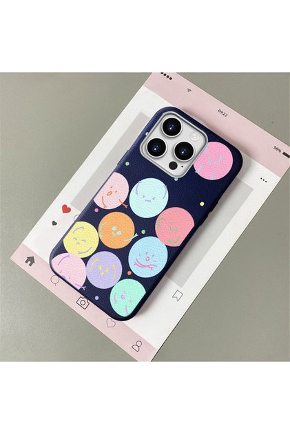 Compatible with iPhone 15 Pro, Silicone Phone Case with a Funny Smiley Face Pattern and Leather Texture.