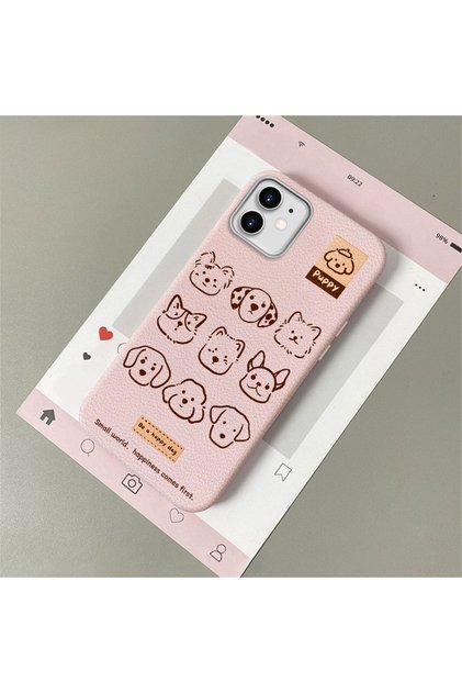 Compatible with iPhone 12/12 Pro, Cartoon Pattern Leather Texture Silicone Phone Case.