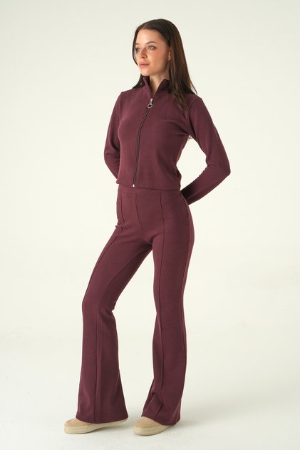 Plum Spanish Flared Pants Cardigan Set 3098A