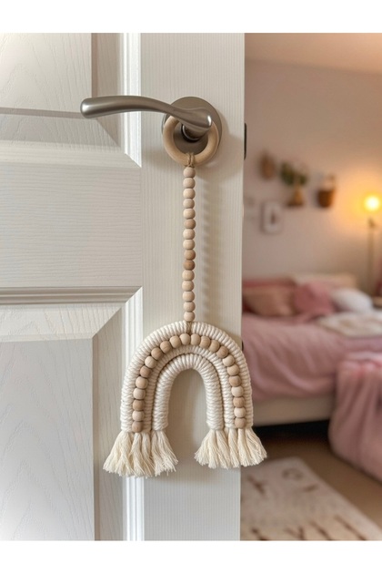 El Yapımı Makrome Gökkuşağı Duvar & Kapı Süsü Bebek Odası Dekor Boho Boncuklu Çocuk Odası Hediyelik