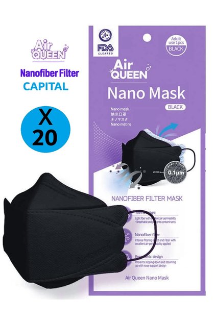 Nu-Set Air Queen Adult Nano Fibre Filter Face Mask, Individually Packaged, 20 Masks, Made in Korea