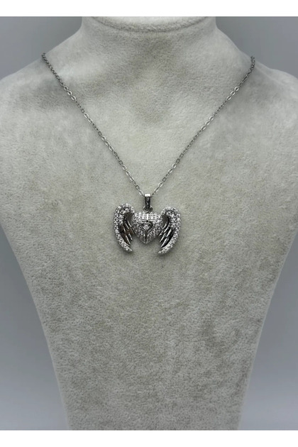 Çelik Silver Açılan Kalpli Kanatlı Kolye - 25-ctr402