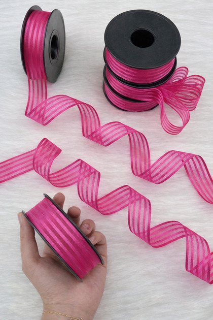 Fuchsia Hilton Striped Chiffon Ribbon 2.5 cm 20 Meters, Bride, Bundle, Engagement, Dowry, Gift, Wedding, Decoration
