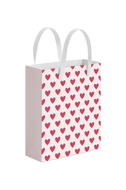 White & Red Heart Print Gift Bag, Extra Large