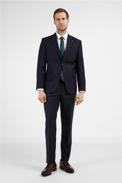 Navy Blue Mono Collar 4 Drop Comfort Fit Full Lining Wool Suit 1001255177