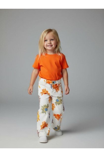 Baby Girl Floral Patterned Wide Leg Denim Trousers