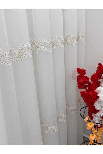 Perli̇na Gold Detail 1/2,5 Pleated Tulle Curtain Apm