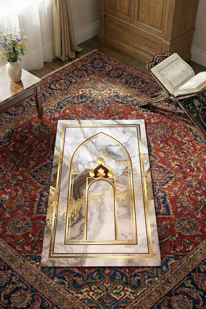 Non-Slip Sole Faux Fur Soft Prayer Rug 75x120 cm Stain Resistant Cushioned Prayer Mat