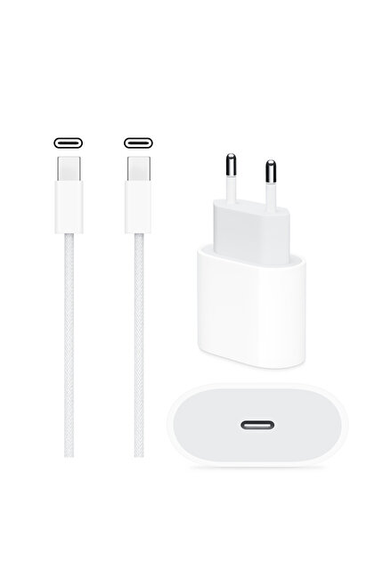 İphone 15 / 16 / 17 / Pro / Pro Max Hızlı Şarj Cihazı Aleti ( 20w Adaptör + Usb-C to Usb-C Kablo )
