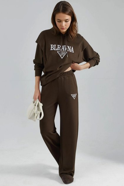 Modal Textured Embroidered K Hooded Two-Piece Suit Berşan Collection