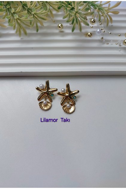 Starfish Earrings with Pearl and Oyster Detail