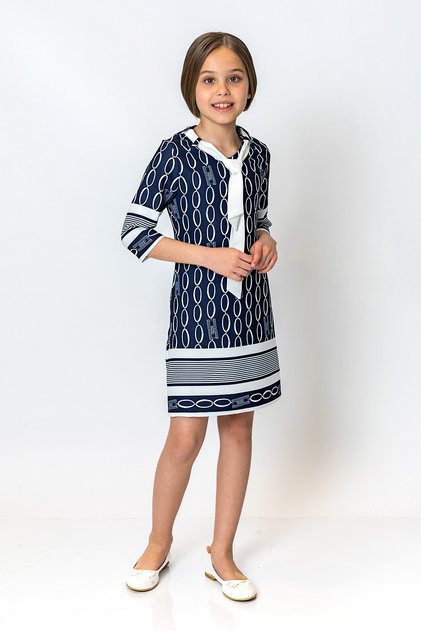 Girl's Patterned Dress with Scarf Detail - New Season