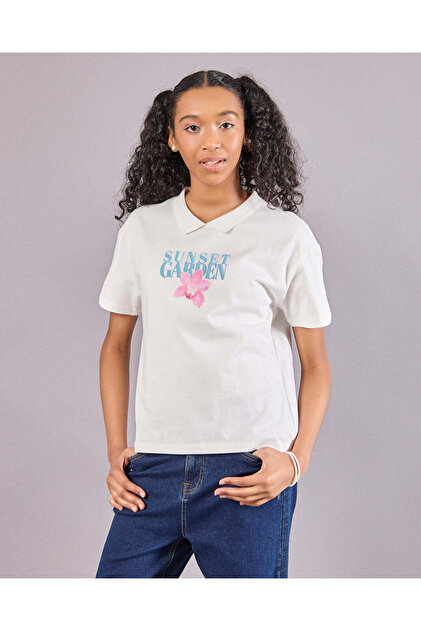 Senior Girls Beige Collared Boxy Top