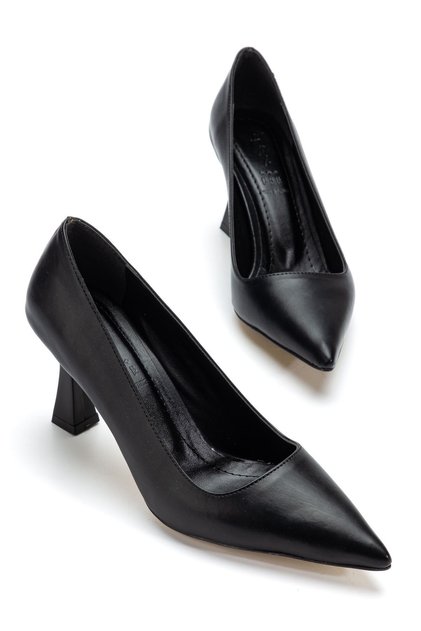 Women's Black Leather Pointed Toe Thin Heeled Stiletto