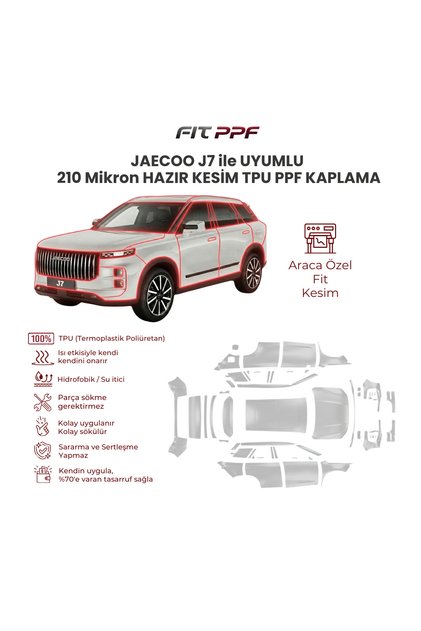 Jaecoo J7 ile uyumlu 210 mikron tam gövde hazır kesim TPU PPF kaplama