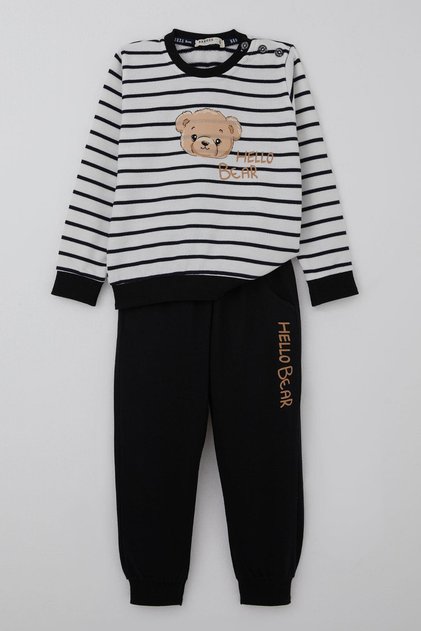 Baby Boy Tracksuit Set Cute Baby Bear Printed 9 Months-3 Years, White