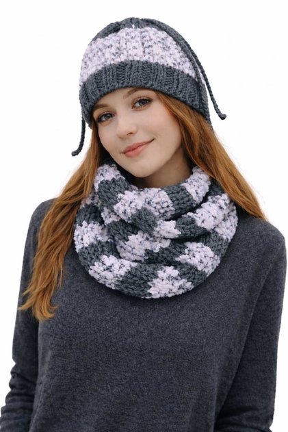 Stylish, Fully Hand-Knitted, Soft, Winter, Neck Collar and Hat Style Beanie