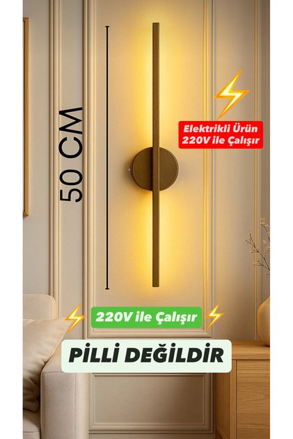 Eskitme Gold 50cm ELEKTRİKLİ Aplik Salon Koridor Duvar Televizyon Kenarı Aplik 1 ADET