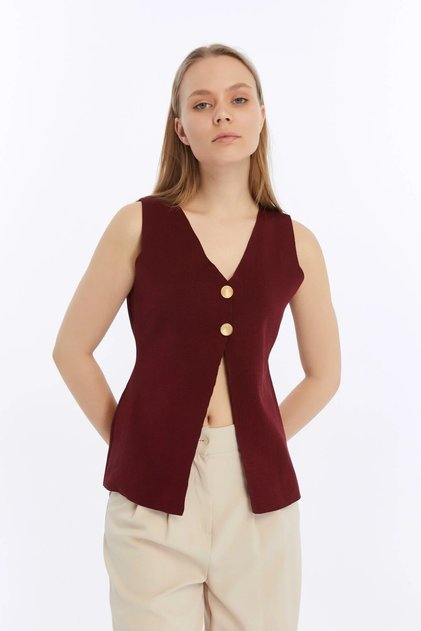 Women's Buttoned Soft Textured Knitwear Vest