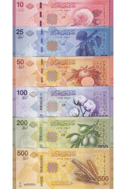 Suriye Yeni Baskı 2025 Yılı 500-200-100-50-25-10 Suriye Pound'u Tam Set 6'Lı Yabancı Kağıt Para ÇİL