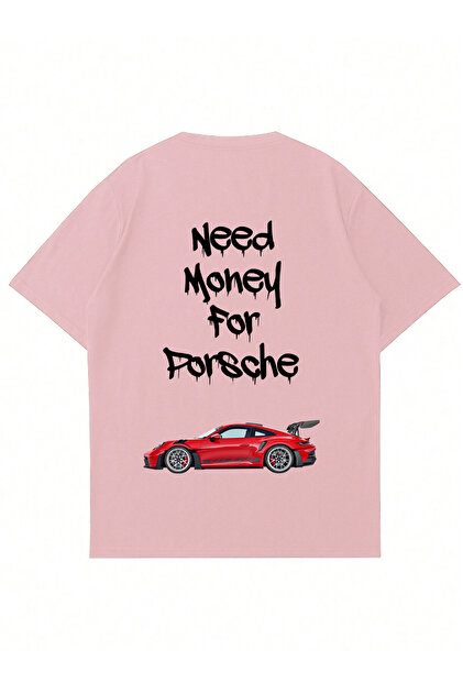 Unisex Need Money Porsche Printed Crew Neck Oversized T-shirt
