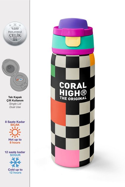 Dama Patterned Steel Thermos with Straw and Direct Drinking Feature 800 ml 38504