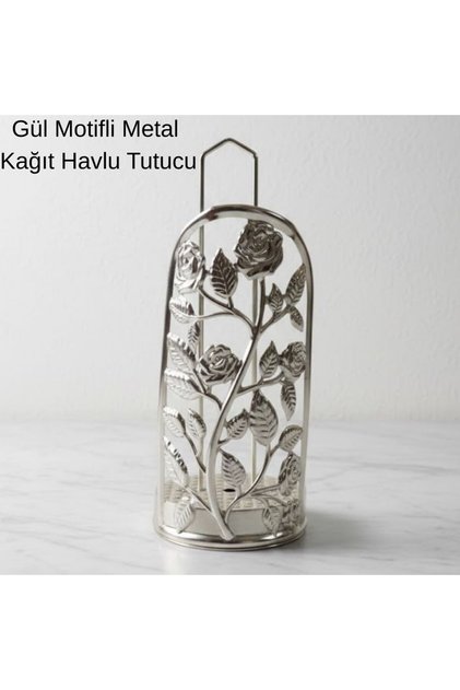 Metal Gül Motifli Kağıt Havluluk | Dekoratif Tezgah Üstü Kağıt Havlu Tutucu 30 cm