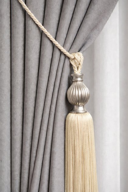 Gray Kukalı Ceiling Braçol Curtain Collection Accessory Cream